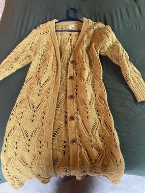 Sundance Mustard Openwork Button Cardigan